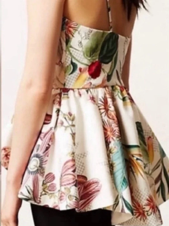 Cameo The Label Dahlia Floral Peplum Top Tropical Print Spaghetti Strap NWT S - Picture 3 of 7